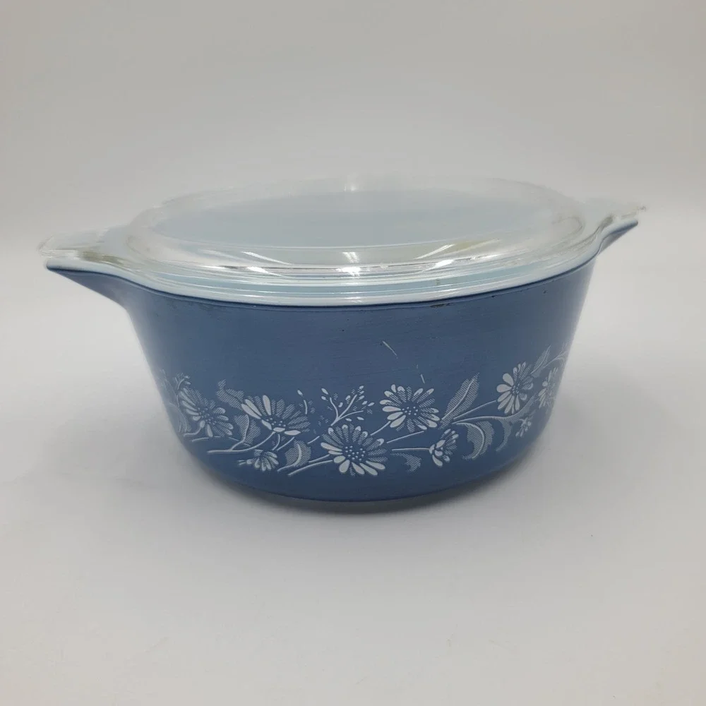 Vintage Pyrex Colonial Mist 475-B Blue Floral Casserole Dish with Lid 2.5 Qt